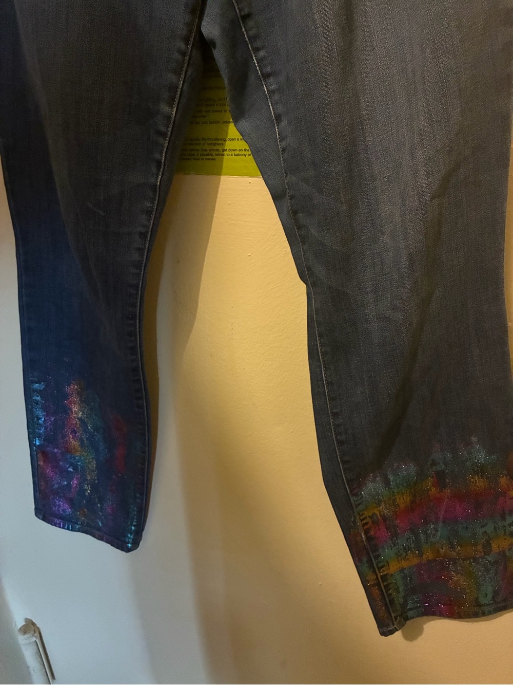 a.n.a Dark Gray Skinny Jeans with Rainbow Hem Paint Detail